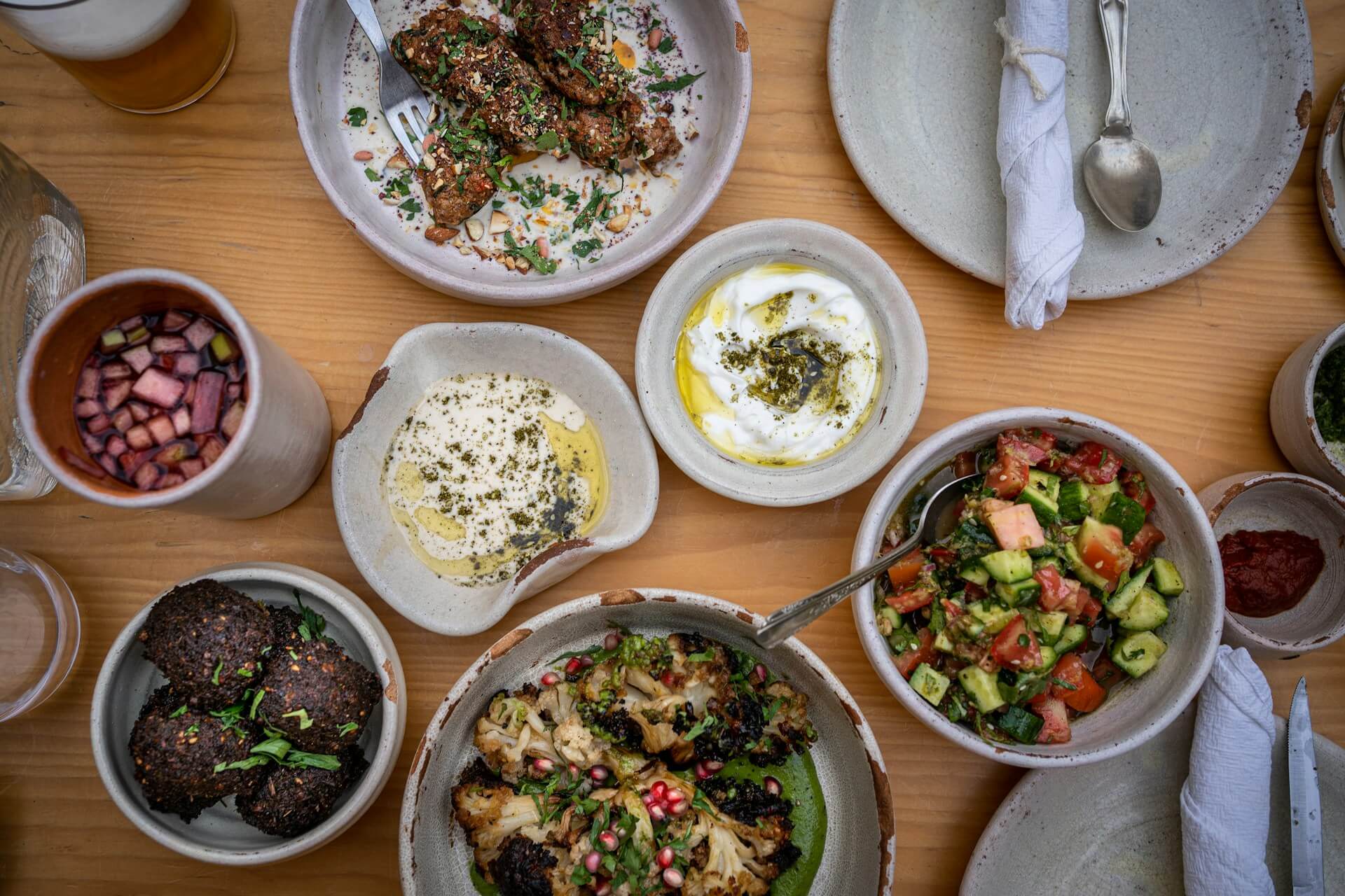 A selection of mediterranean food on a table